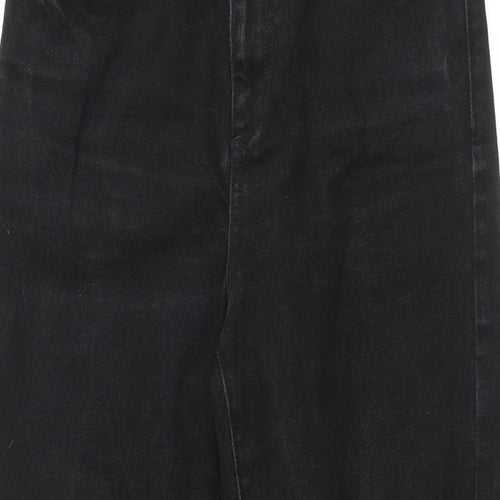 Topshop Womens Black Cotton Mom Jeans Size 8 L25 in Regular Zip - Raw Hem