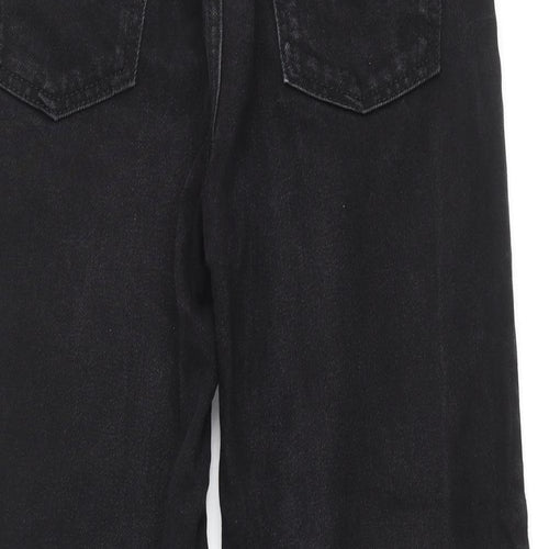 Topshop Womens Black Cotton Mom Jeans Size 8 L25 in Regular Zip - Raw Hem