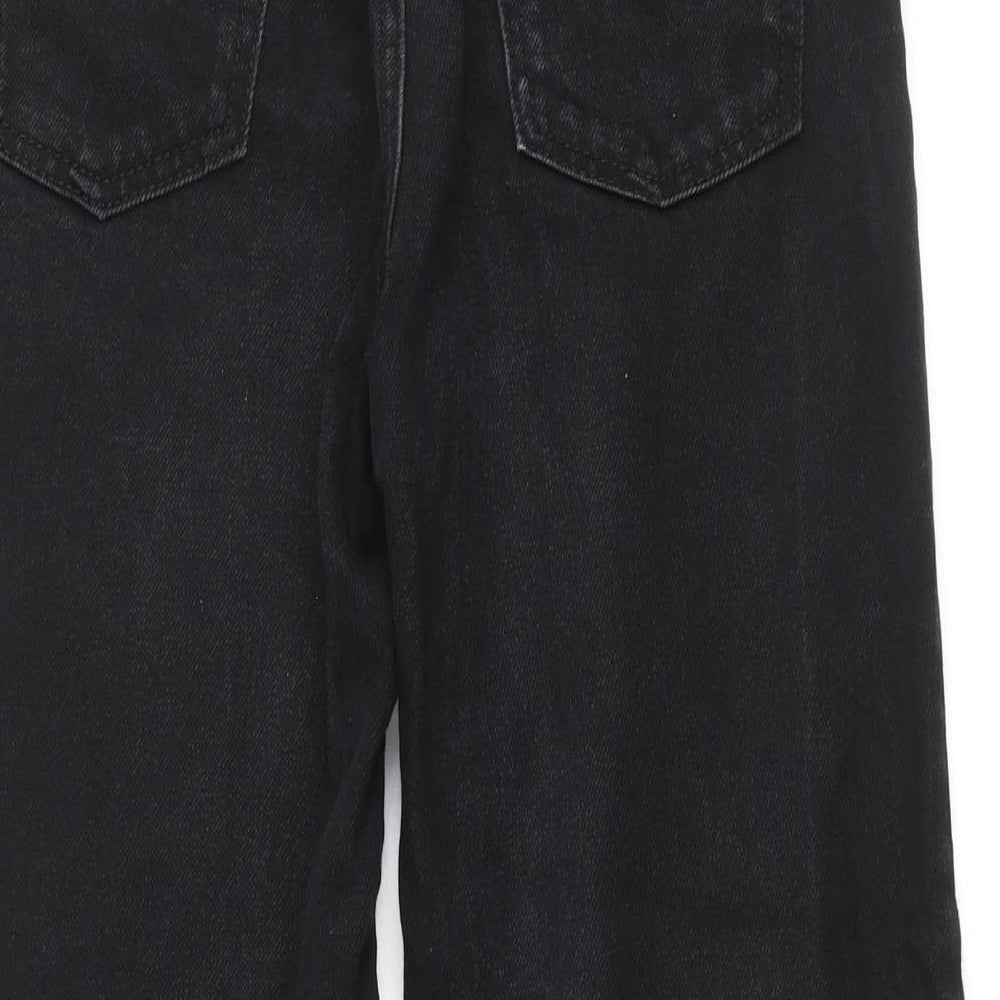 Topshop Womens Black Cotton Mom Jeans Size 8 L25 in Regular Zip - Raw Hem