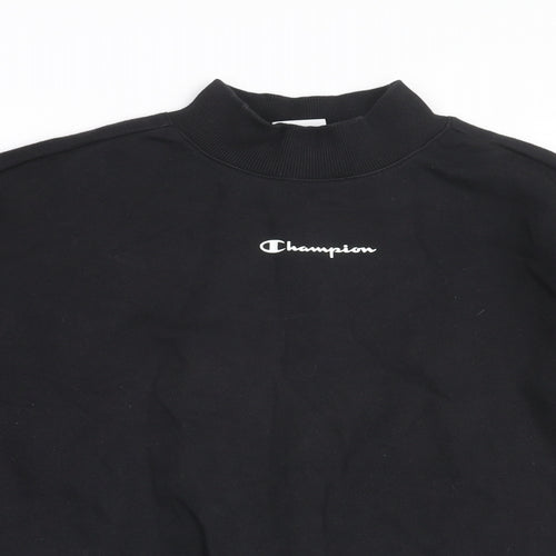 Champion Womens Black Cotton Pullover Sweatshirt Size M Pullover - Logo Drawstring Hem Layered Detail