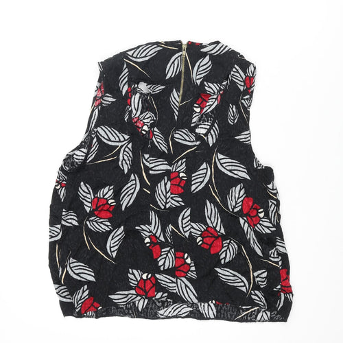 River Island Womens Black Geometric Viscose Camisole Blouse Size 16 Round Neck - Leaf Print Back Cut Out