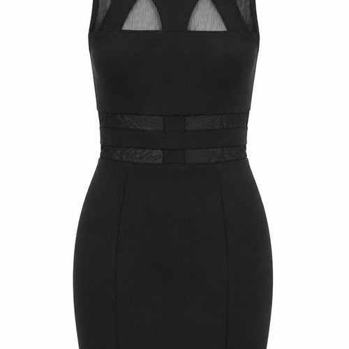 Topshop Womens Black Polyester Bodycon Size 8 Round Neck Zip - Mesh Detail