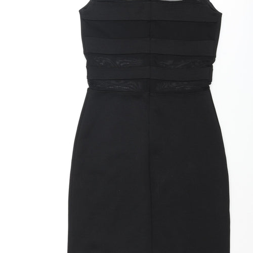 Topshop Womens Black Polyester Bodycon Size 8 Round Neck Zip - Mesh Detail