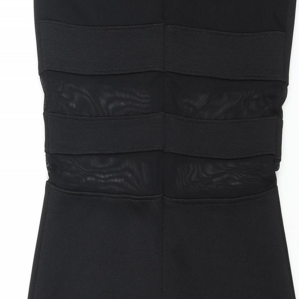 Topshop Womens Black Polyester Bodycon Size 8 Round Neck Zip - Mesh Detail