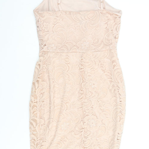 New Look Womens Pink Nylon Bodycon Size 8 Square Neck Pullover