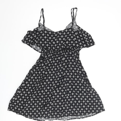 Cotton On Womens Black Geometric Viscose A-Line Size XS Scoop Neck Pullover - Frill