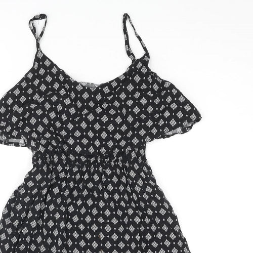 Cotton On Womens Black Geometric Viscose A-Line Size XS Scoop Neck Pullover - Frill