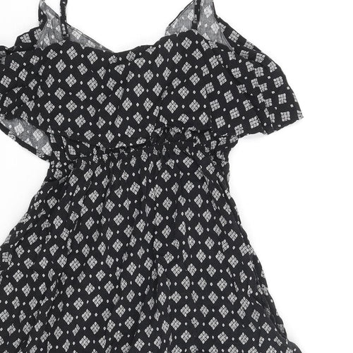 Cotton On Womens Black Geometric Viscose A-Line Size XS Scoop Neck Pullover - Frill
