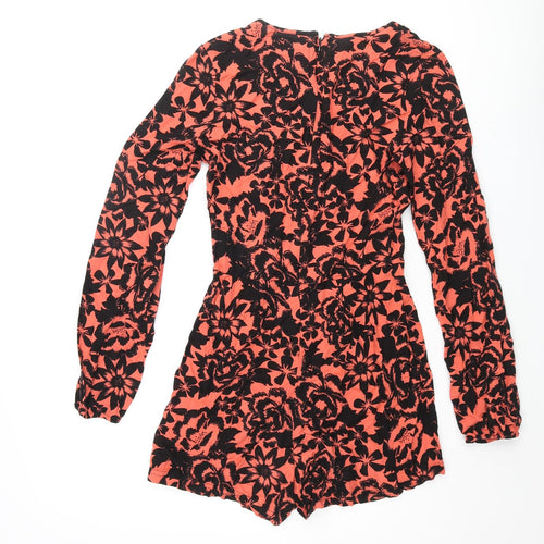 Superdry Womens Pink Floral Viscose Playsuit One-Piece Size 2XS Zip