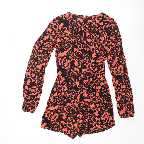 Superdry Womens Pink Floral Viscose Playsuit One-Piece Size 2XS Zip