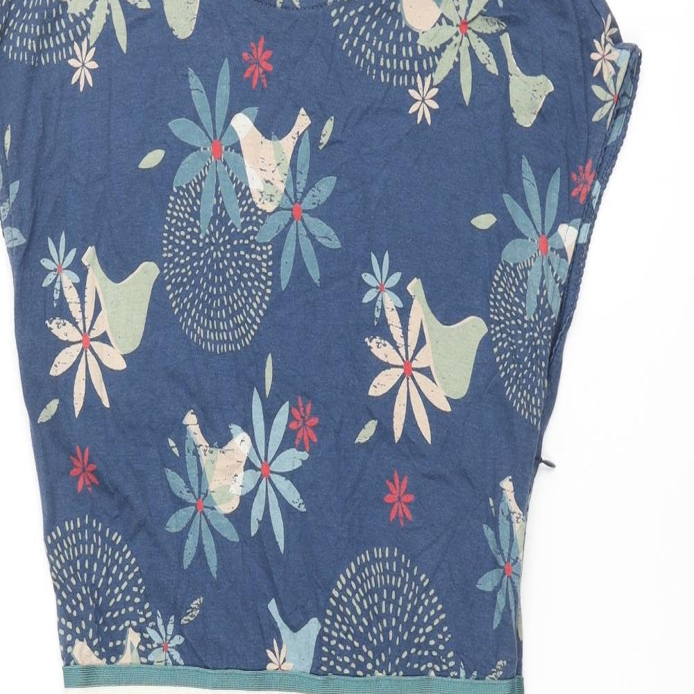 Brakeburn Womens Blue Geometric Cotton Shift Size 8 Round Neck Button - Floral Bird Print