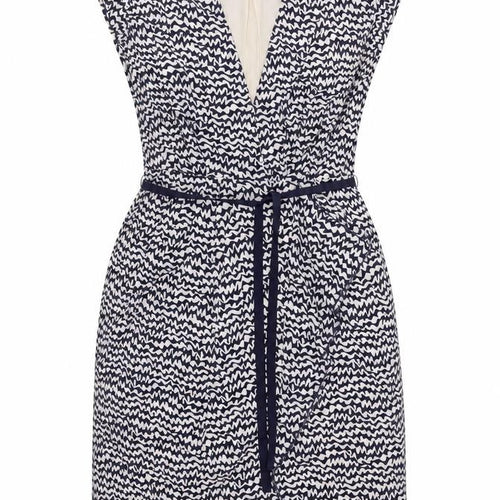 Great Plains London Womens Blue Geometric Polyester Shift Size S V-Neck Zip - Frill Belted