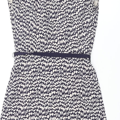 Great Plains London Womens Blue Geometric Polyester Shift Size S V-Neck Zip - Frill Belted