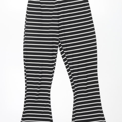 PRETTYLITTLETHING Womens Black Striped Polyester Trousers Size 8 L30 in Regular