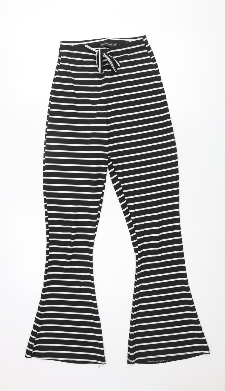 PRETTYLITTLETHING Womens Black Striped Polyester Trousers Size 8 L30 in Regular