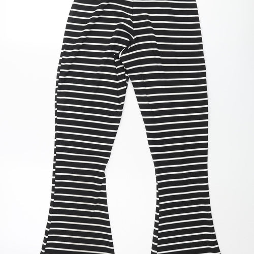 PRETTYLITTLETHING Womens Black Striped Polyester Trousers Size 8 L30 in Regular