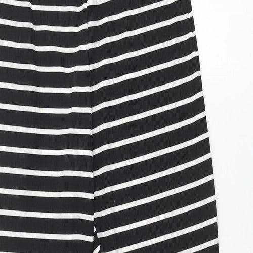 PRETTYLITTLETHING Womens Black Striped Polyester Trousers Size 8 L30 in Regular