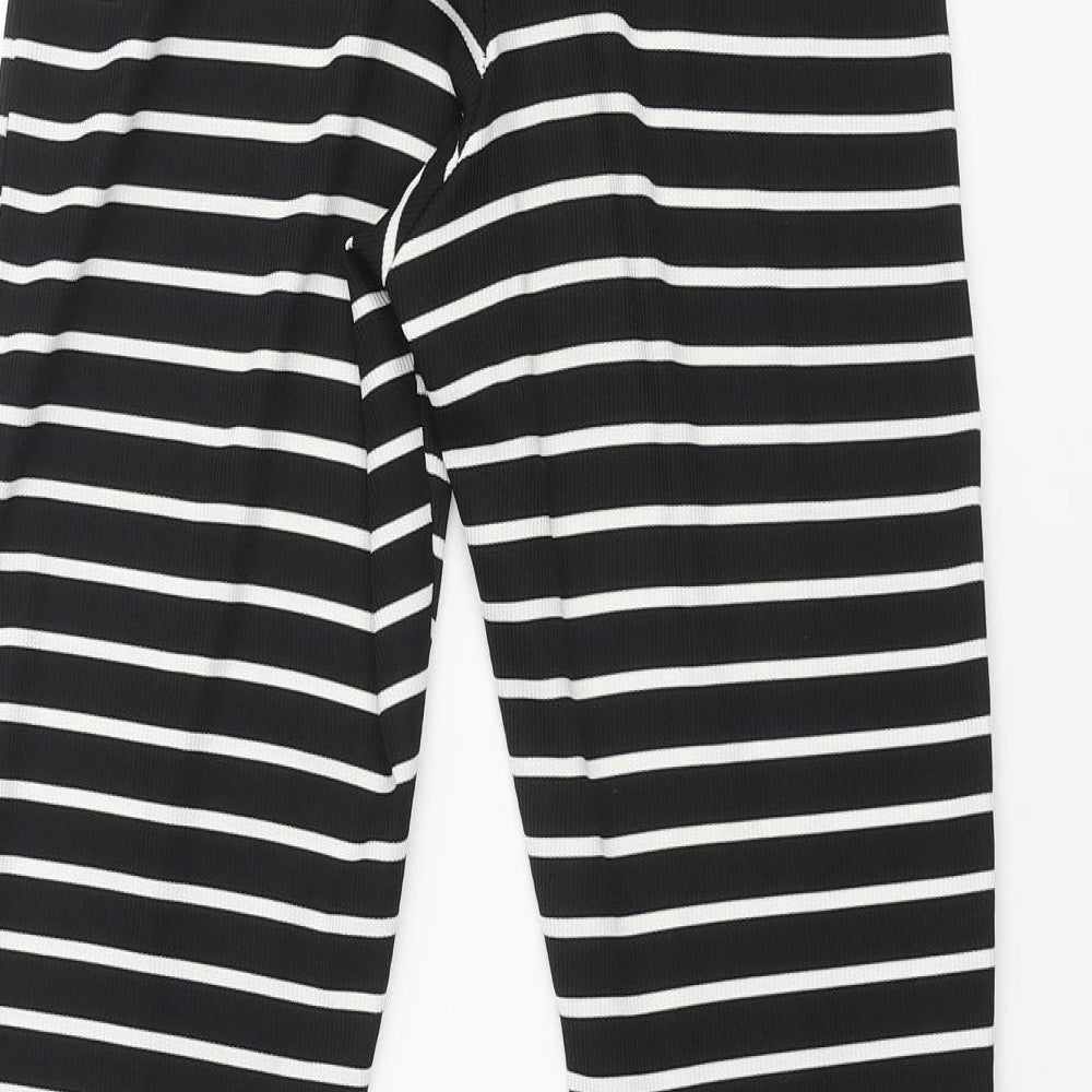 PRETTYLITTLETHING Womens Black Striped Polyester Trousers Size 8 L30 in Regular