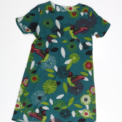 Purplish Womens Multicoloured Geometric Polyester A-Line Size M Scoop Neck Pullover - Button Detail Floral Bird Print