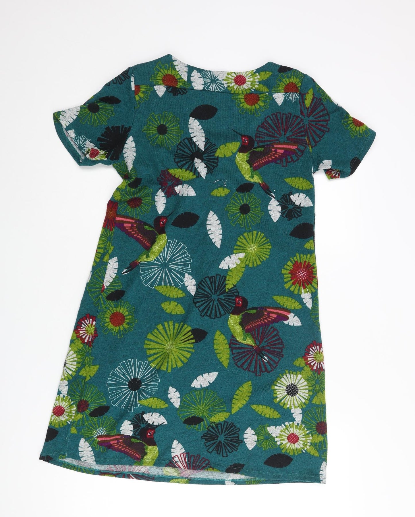Purplish Womens Multicoloured Geometric Polyester A-Line Size M Scoop Neck Pullover - Button Detail Floral Bird Print