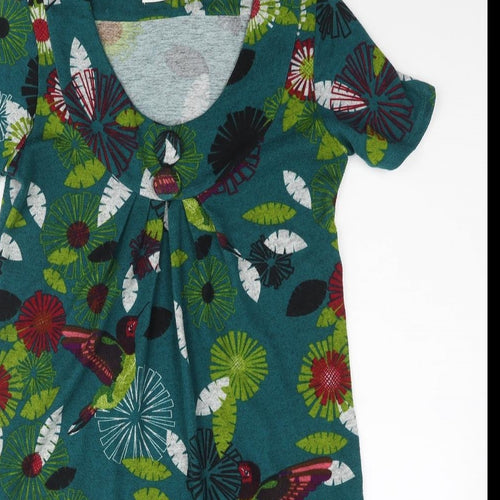 Purplish Womens Multicoloured Geometric Polyester A-Line Size M Scoop Neck Pullover - Button Detail Floral Bird Print