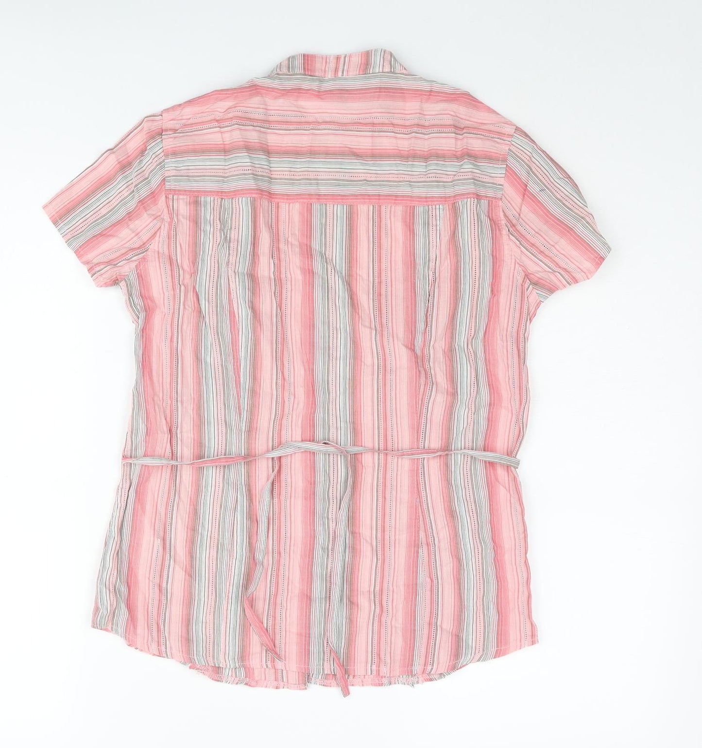 Casual Club Womens Pink Striped Cotton Basic Button-Up Size 10 V-Neck - Belted