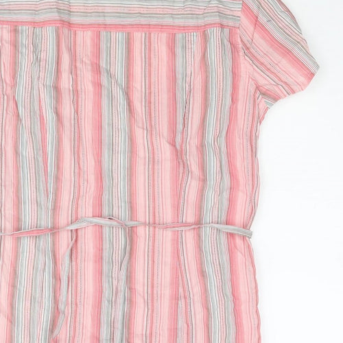 Casual Club Womens Pink Striped Cotton Basic Button-Up Size 10 V-Neck - Belted