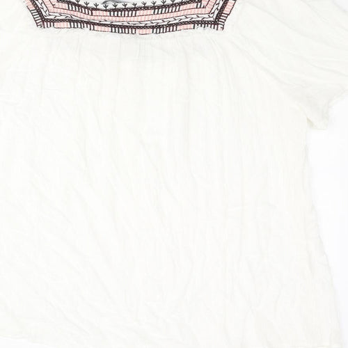 Natura Womens White Viscose Basic Blouse Size XL Square Neck - Embroidered Neckline