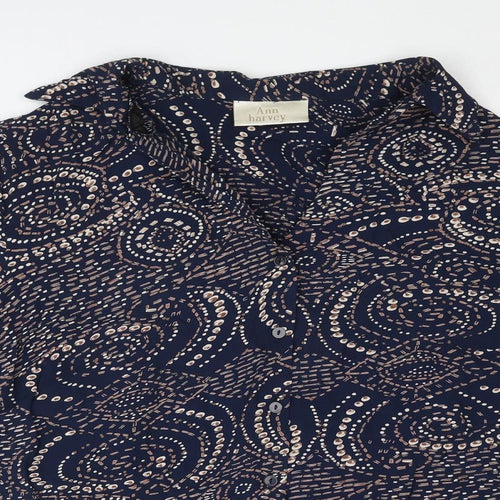 Ann Harvey Womens Blue Geometric Viscose Basic Blouse Size 22 Collared