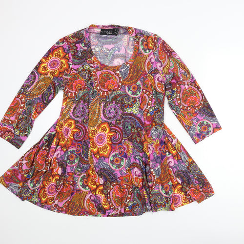 Attitudes by Renée Womens Multicoloured Paisley Polyester Fit & Flare Size M Scoop Neck Pullover
