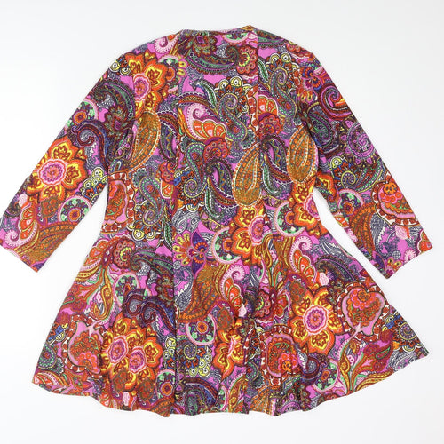 Attitudes by Renée Womens Multicoloured Paisley Polyester Fit & Flare Size M Scoop Neck Pullover
