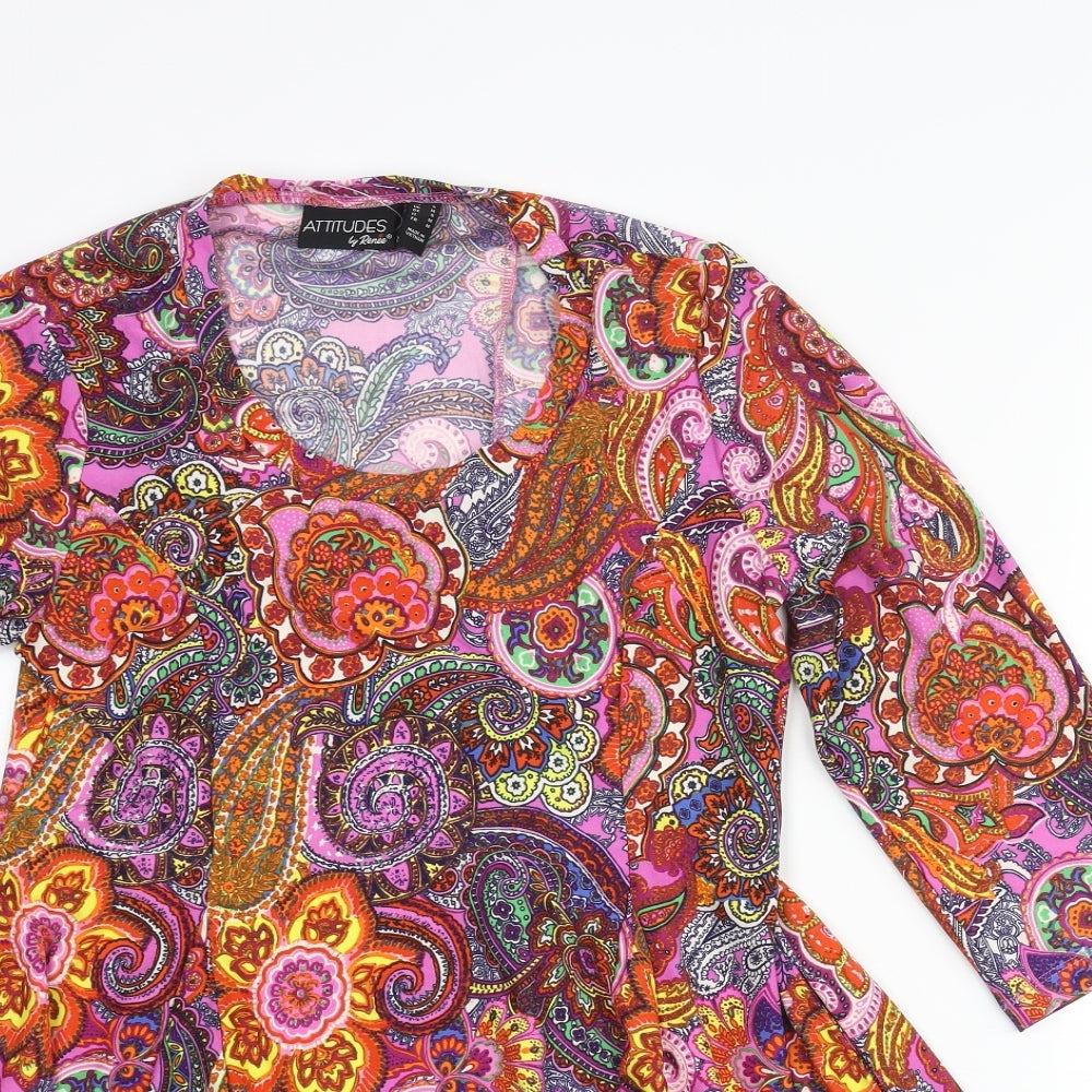 Attitudes by Renée Womens Multicoloured Paisley Polyester Fit & Flare Size M Scoop Neck Pullover
