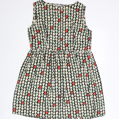 Love Womens Multicoloured Geometric Polyester Shift Size M Round Neck Pullover - Size M-L Heart Pattern
