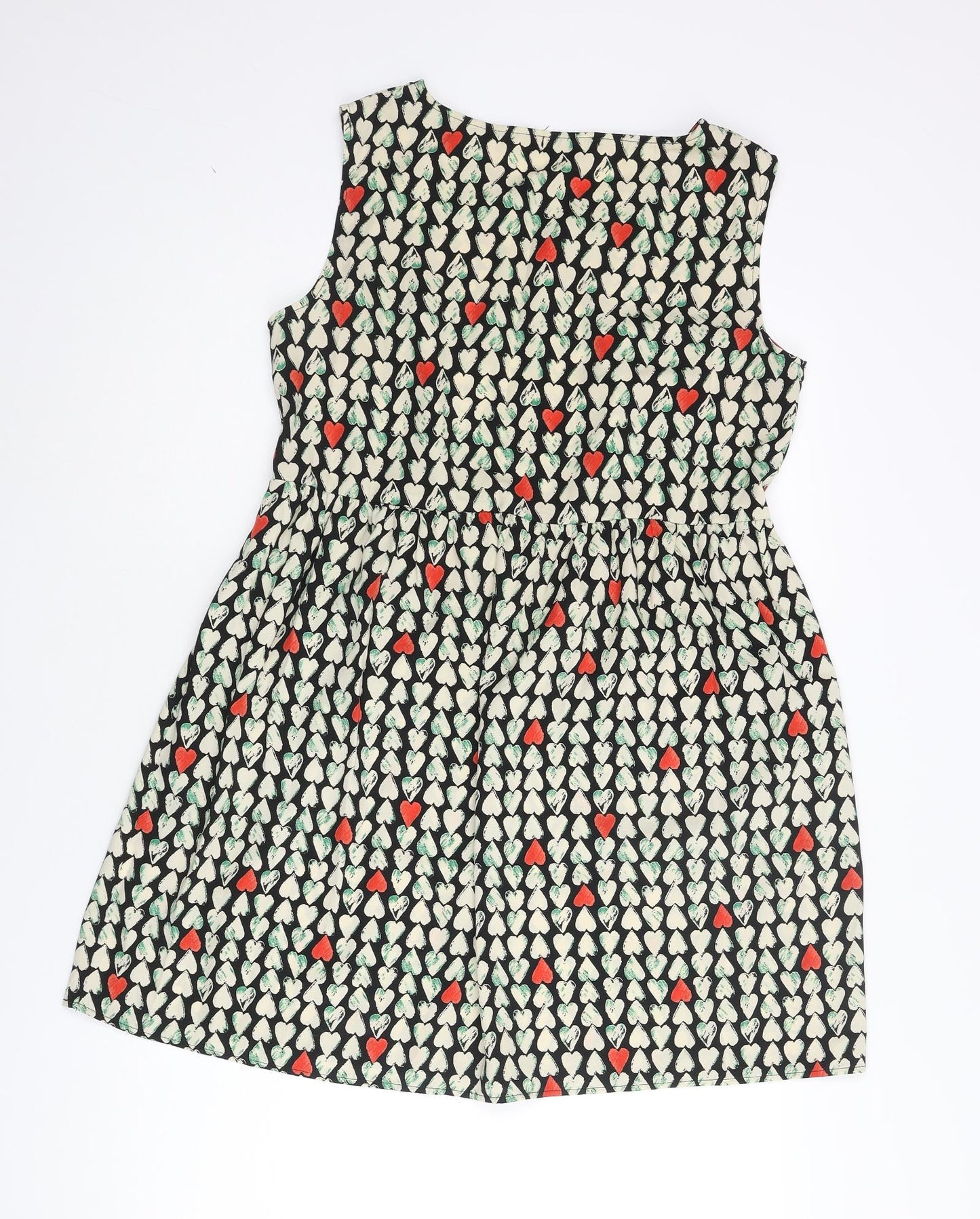 Love Womens Multicoloured Geometric Polyester Shift Size M Round Neck Pullover - Size M-L Heart Pattern