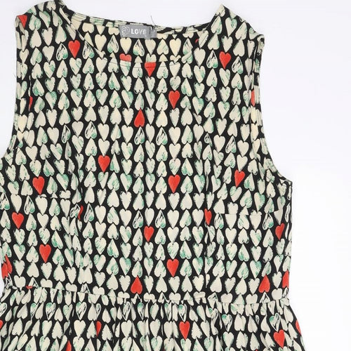 Love Womens Multicoloured Geometric Polyester Shift Size M Round Neck Pullover - Size M-L Heart Pattern