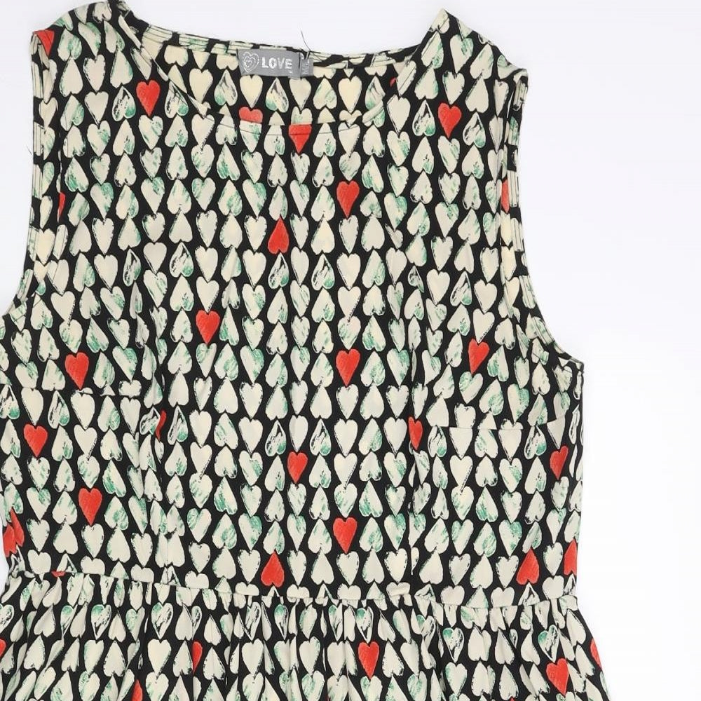 Love Womens Multicoloured Geometric Polyester Shift Size M Round Neck Pullover - Size M-L Heart Pattern