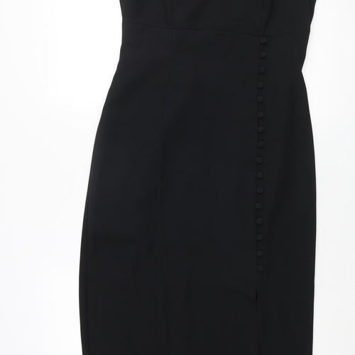 Opera Richards Womens Beige Polyester Pencil Dress Size 10 Mock Neck Zip - Button Detail Keyhole