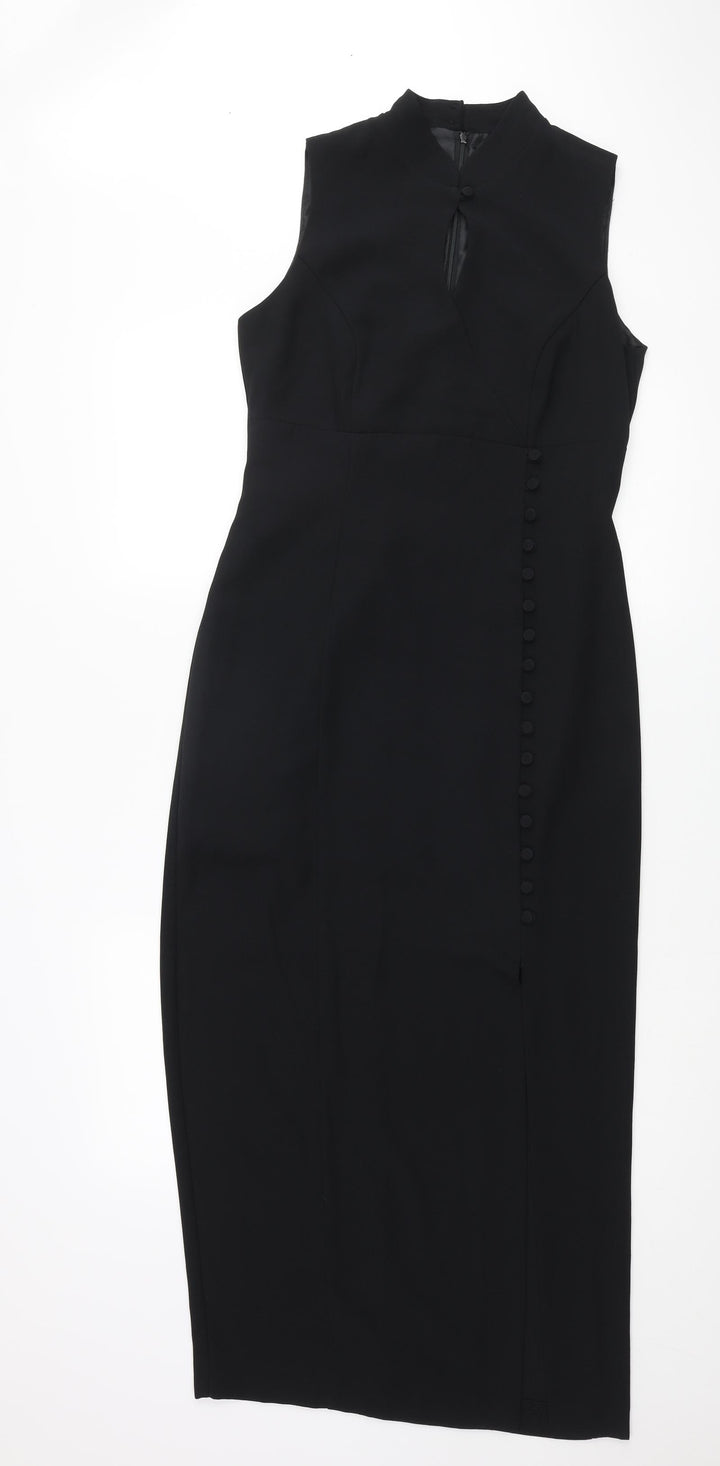 Opera Richards Womens Beige Polyester Pencil Dress Size 10 Mock Neck Zip - Button Detail Keyhole