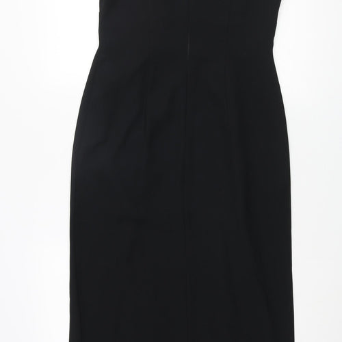 Opera Richards Womens Beige Polyester Pencil Dress Size 10 Mock Neck Zip - Button Detail Keyhole
