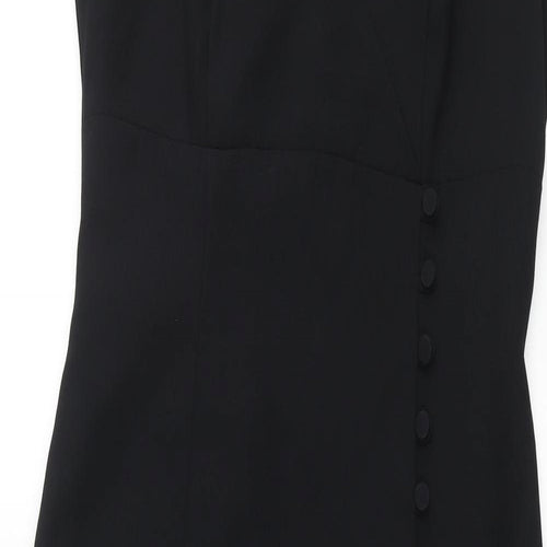 Opera Richards Womens Beige Polyester Pencil Dress Size 10 Mock Neck Zip - Button Detail Keyhole