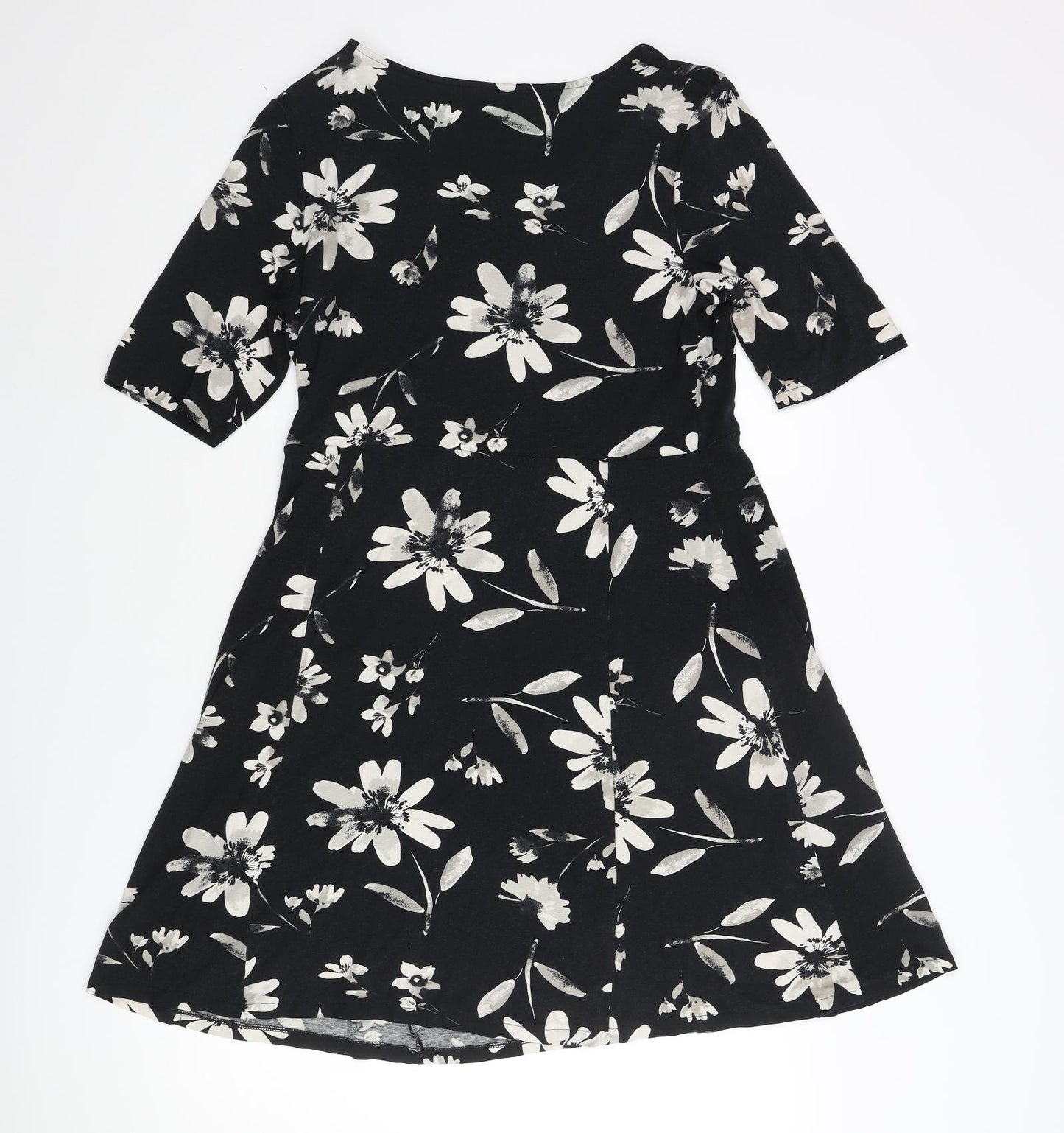 NEXT Womens Black Floral Viscose A-Line Size 14 Round Neck Pullover