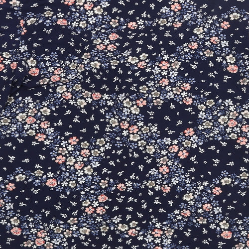 Oasis Womens Blue Floral Polyester Basic Blouse Size S V-Neck - Tie Detail