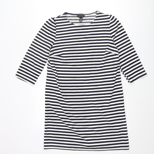 New Look Womens Blue Striped Polyester Shift Size 10 Round Neck Pullover