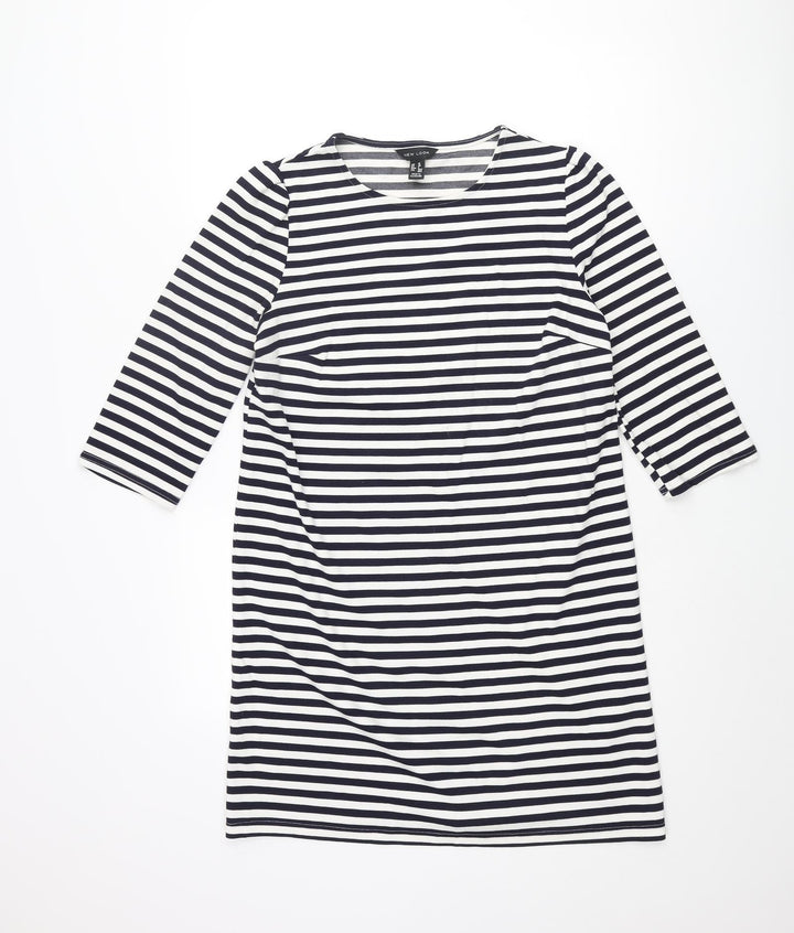 New Look Womens Blue Striped Polyester Shift Size 10 Round Neck Pullover