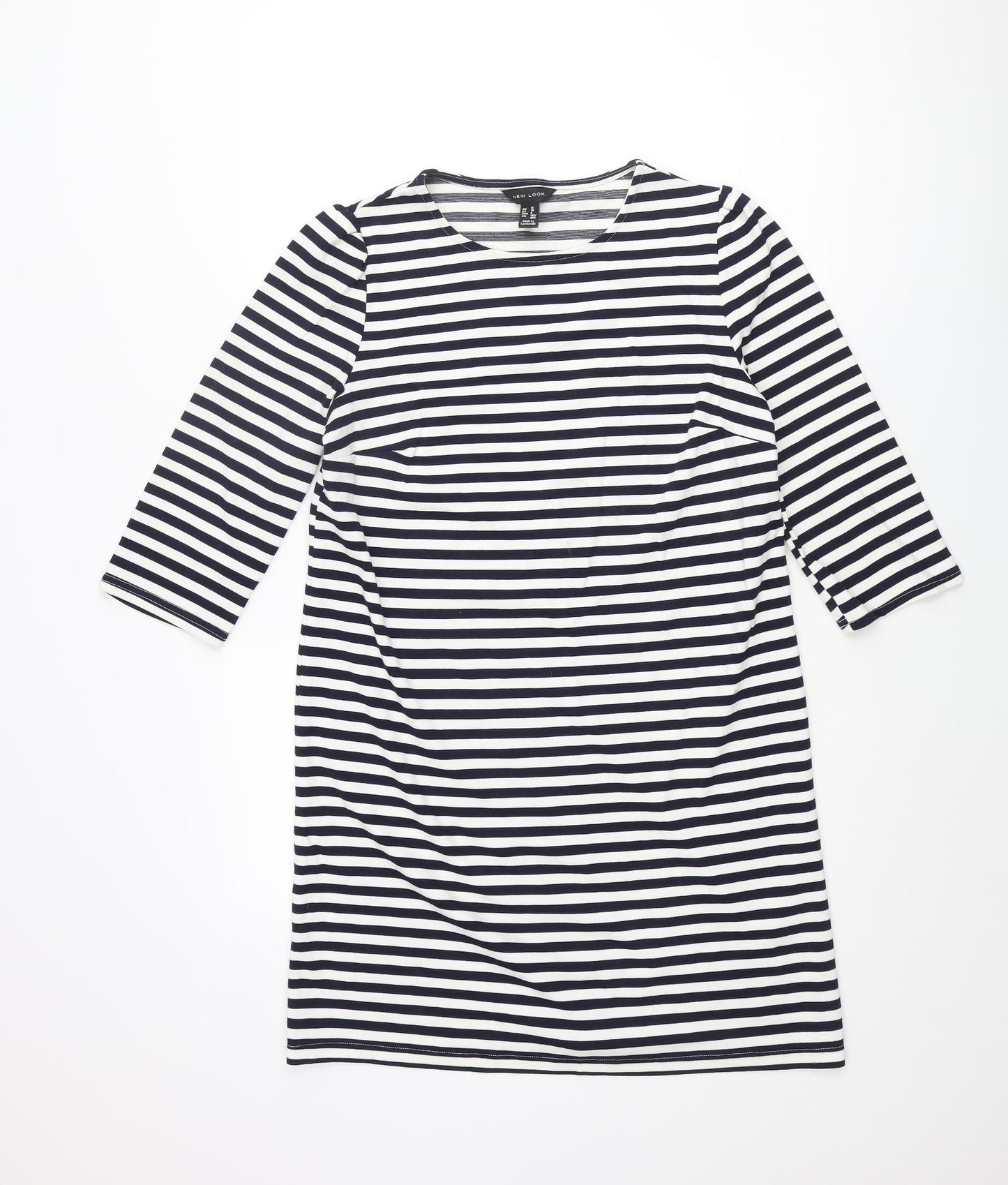 New Look Womens Blue Striped Polyester Shift Size 10 Round Neck Pullover