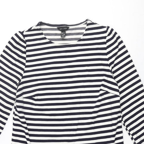 New Look Womens Blue Striped Polyester Shift Size 10 Round Neck Pullover