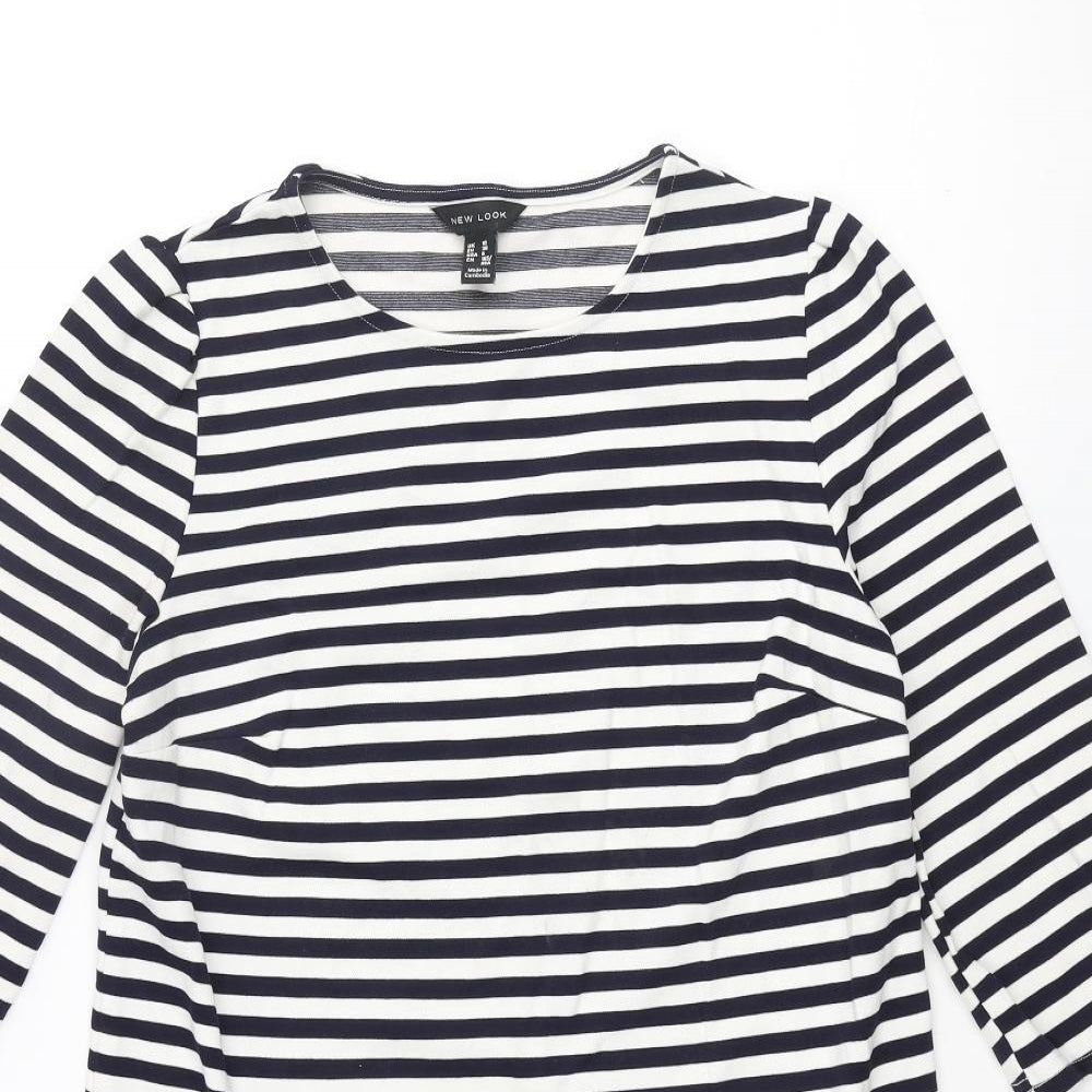 New Look Womens Blue Striped Polyester Shift Size 10 Round Neck Pullover