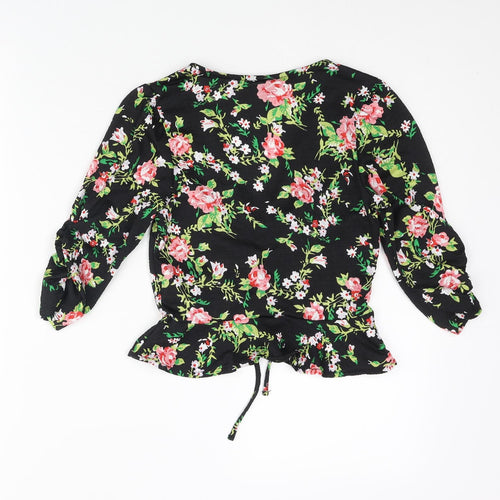 Topshop Womens Multicoloured Floral Polyester Basic Blouse Size 6 V-Neck - Rouched Bow