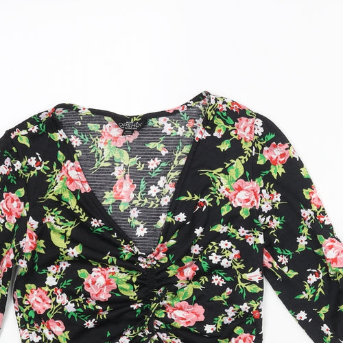 Topshop Womens Multicoloured Floral Polyester Basic Blouse Size 6 V-Neck - Rouched Bow