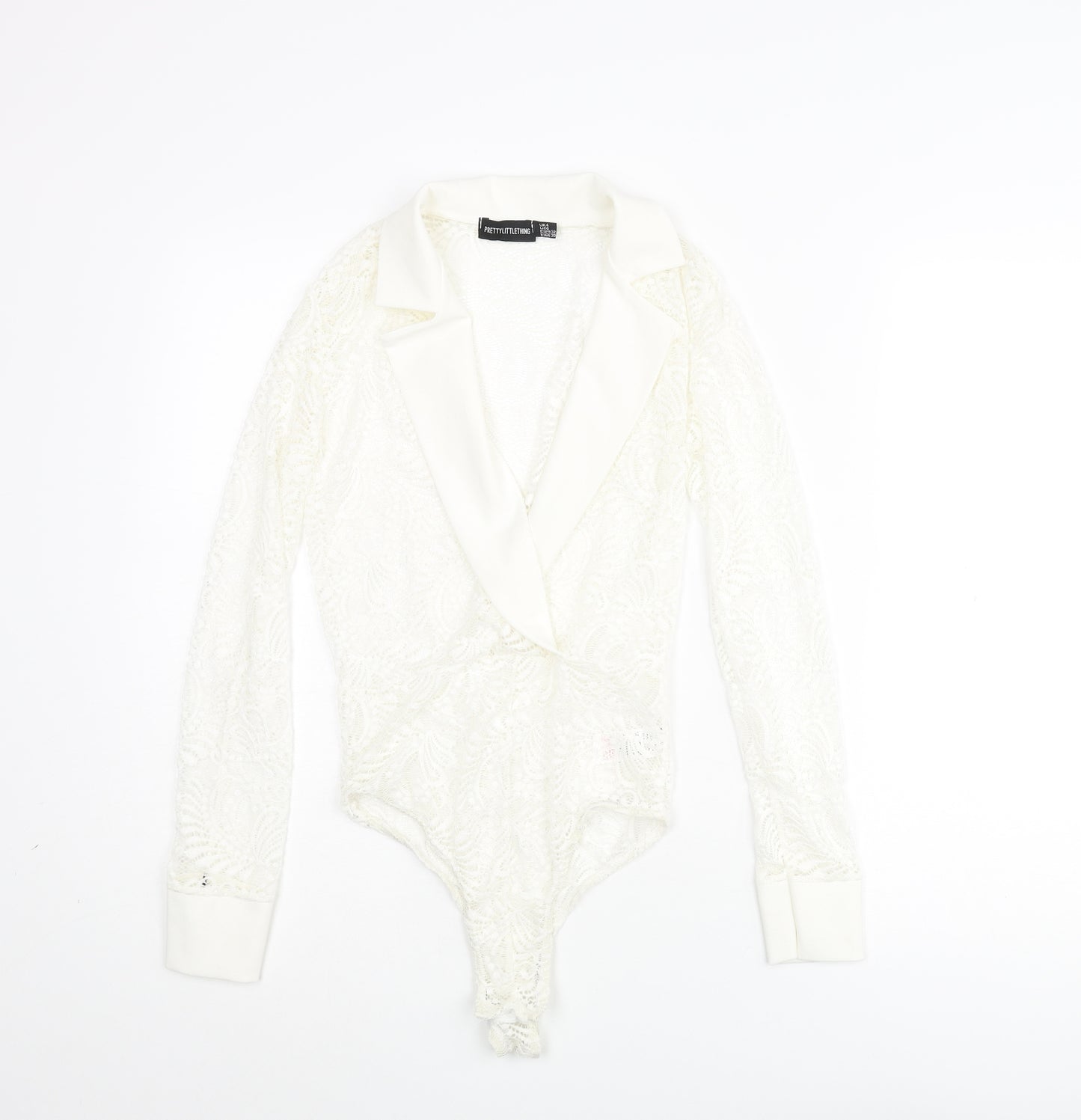 PRETTYLITTLETHING Womens Ivory Nylon Bodysuit One-Piece Size 4 Snap